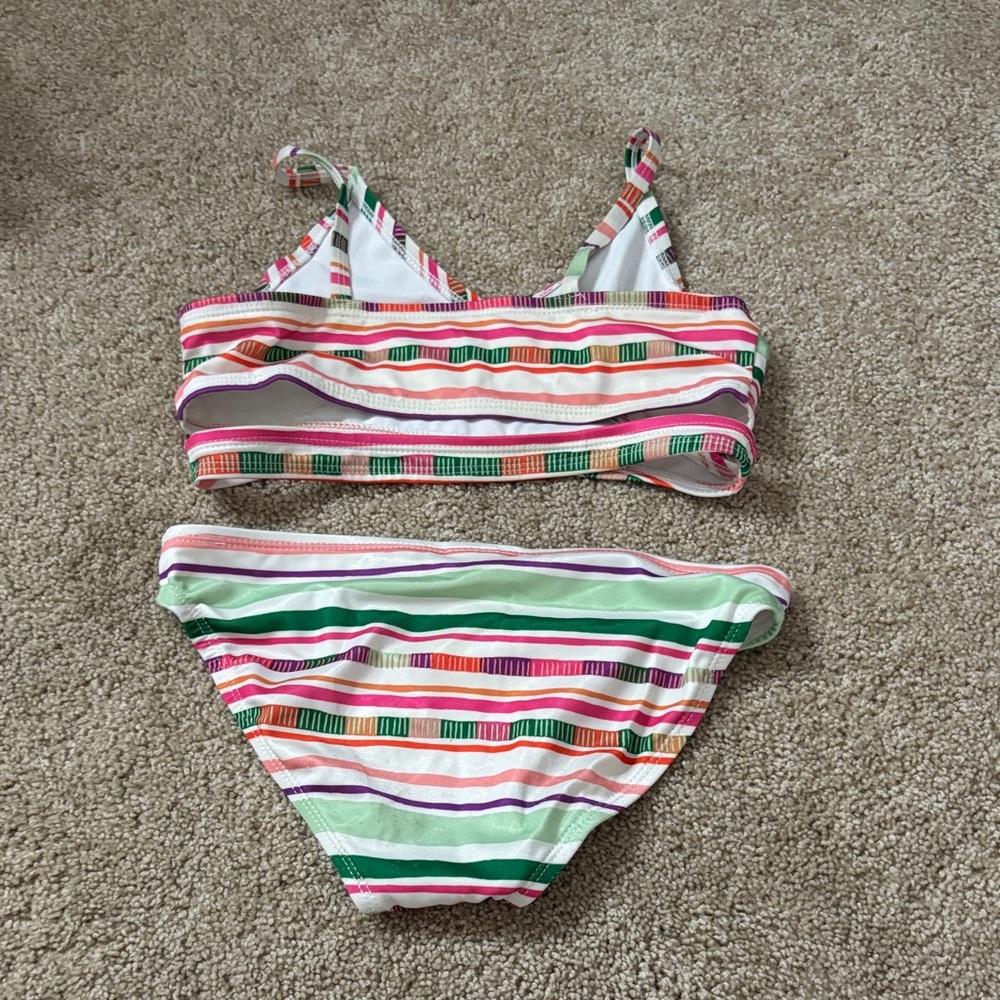 Crazy 8 Girls Striped Bikini Top and Bottom - Pink, Green, Orange, Purple, White - Picture 3 of 3